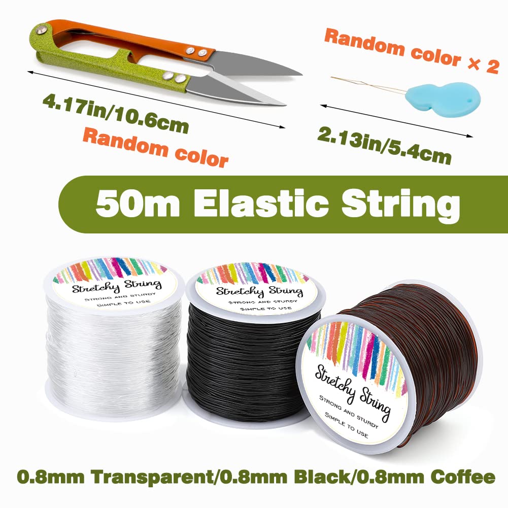 3 Rolls Elastic Stretch Thread for Bracelets with 2 Random Colored Copper Threaders and Scissors