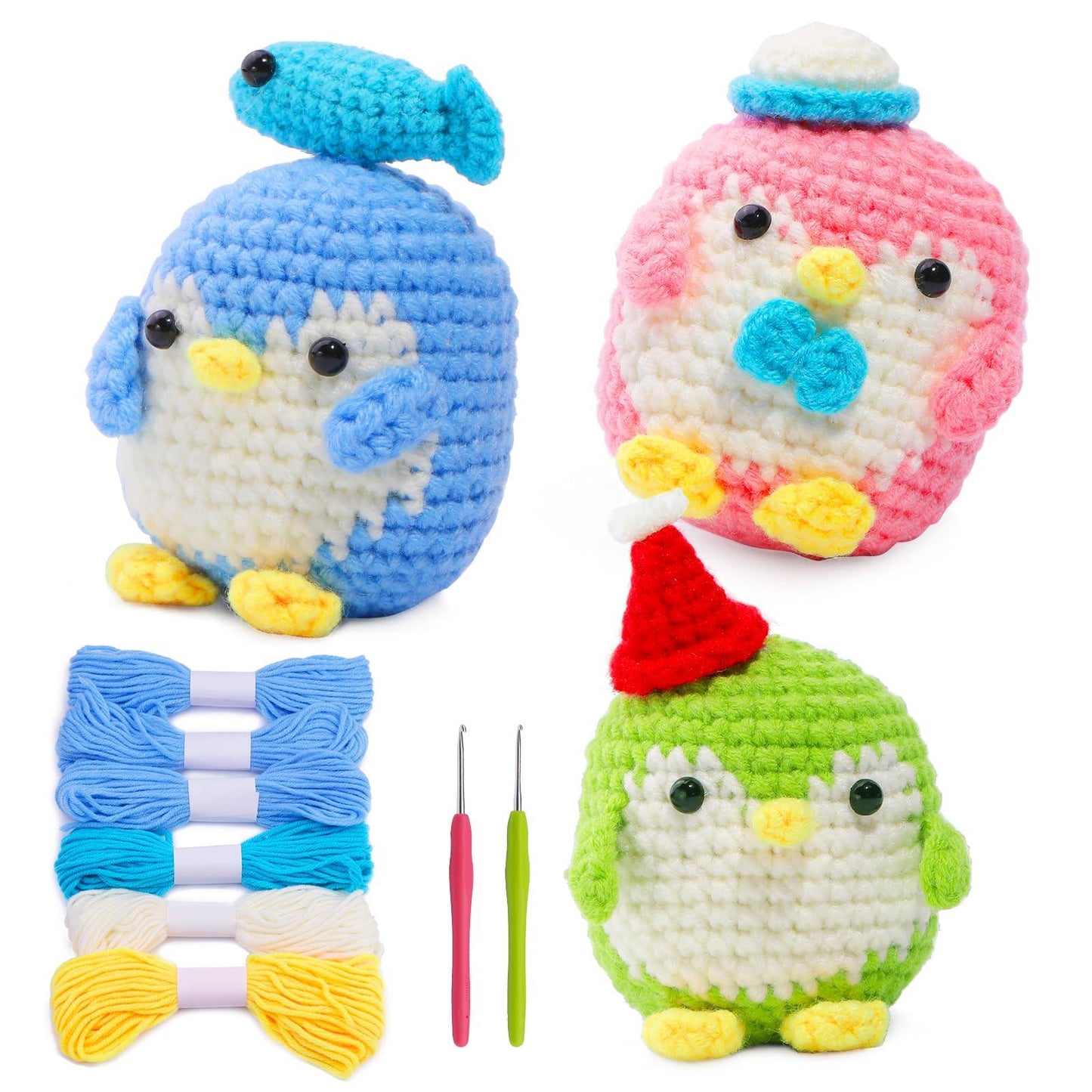 Blue Green Pink Purple Penguin Crochet Kit - lokunn.com