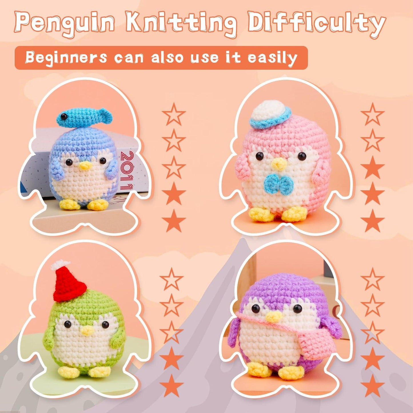 Blue Green Pink Purple Penguin Crochet Kit - lokunn.com