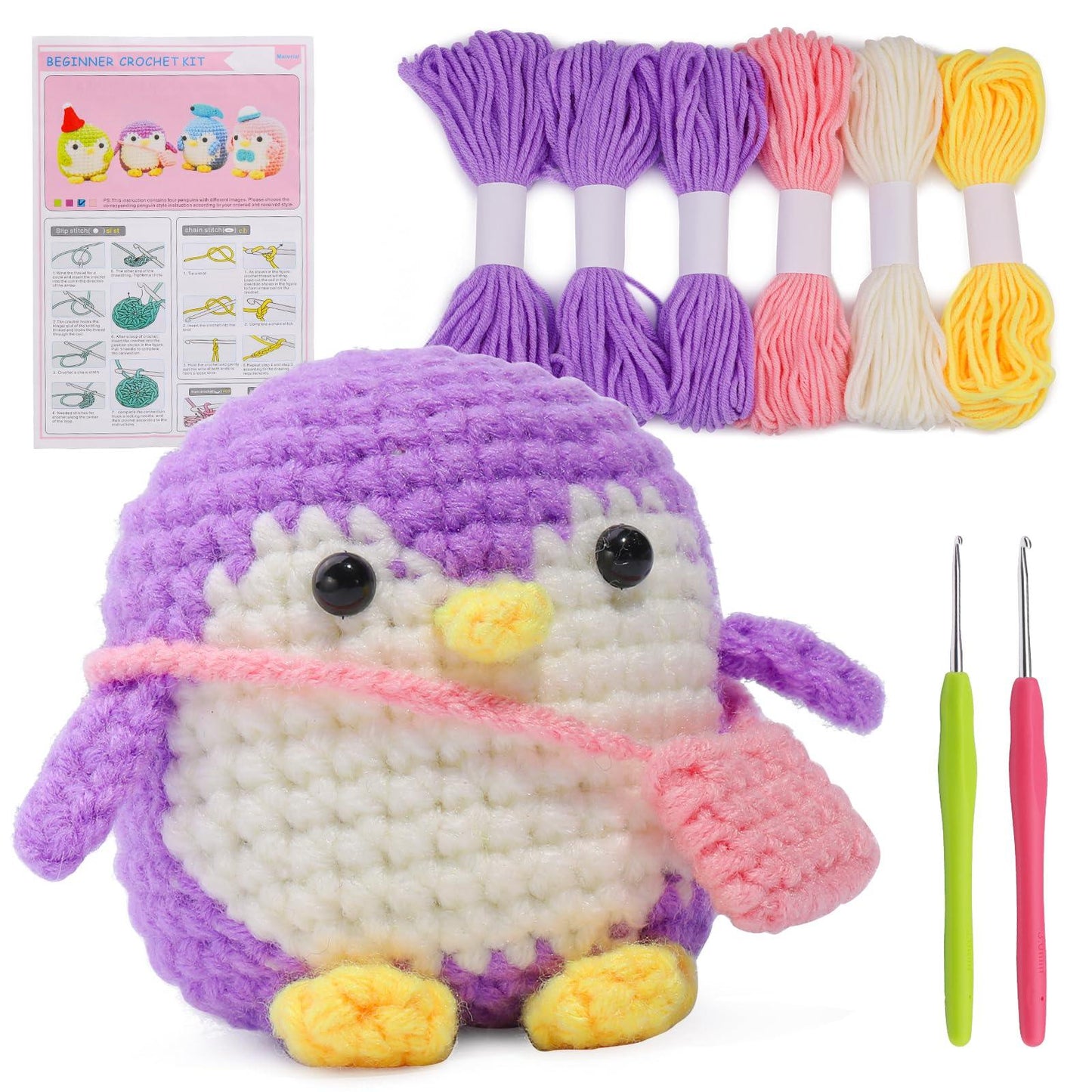 Blue Green Pink Purple Penguin Crochet Kit - lokunn.com