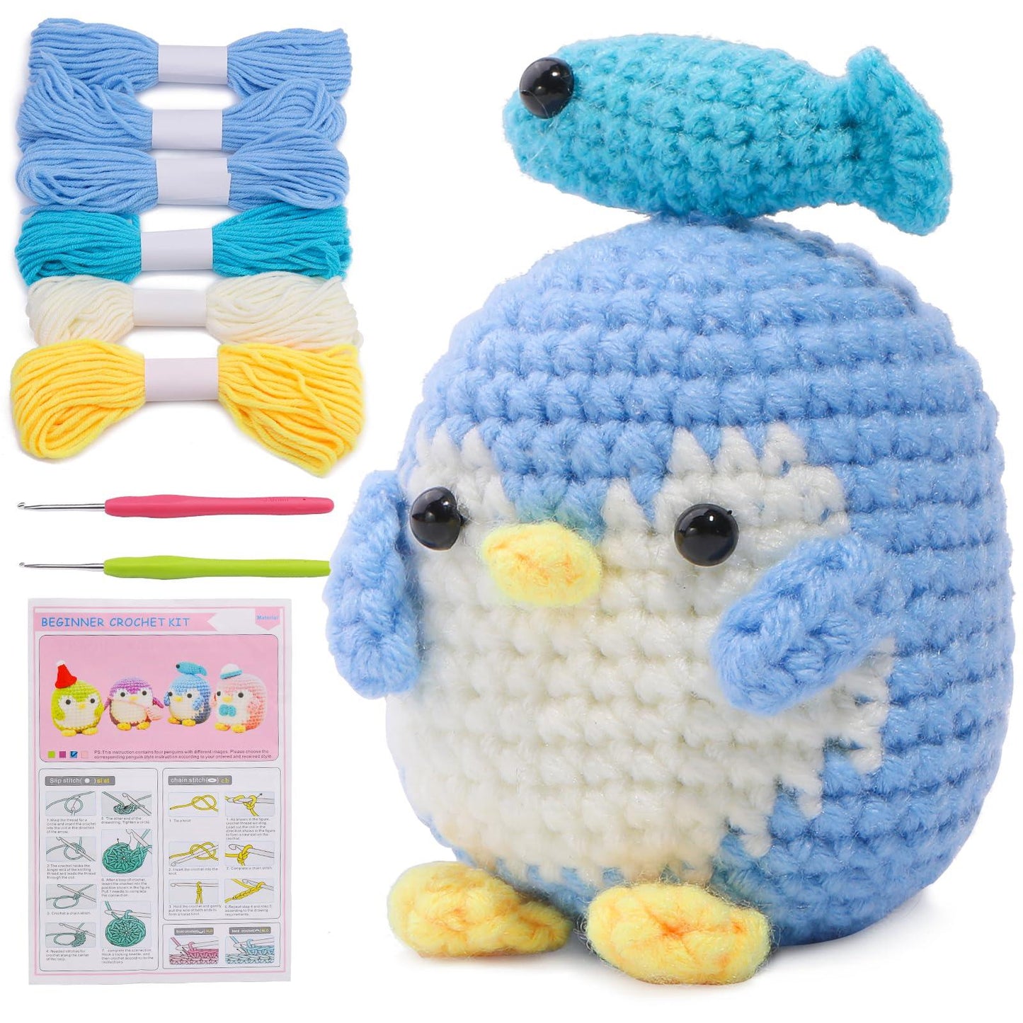 Blue Green Pink Purple Penguin Crochet Kit - lokunn.com