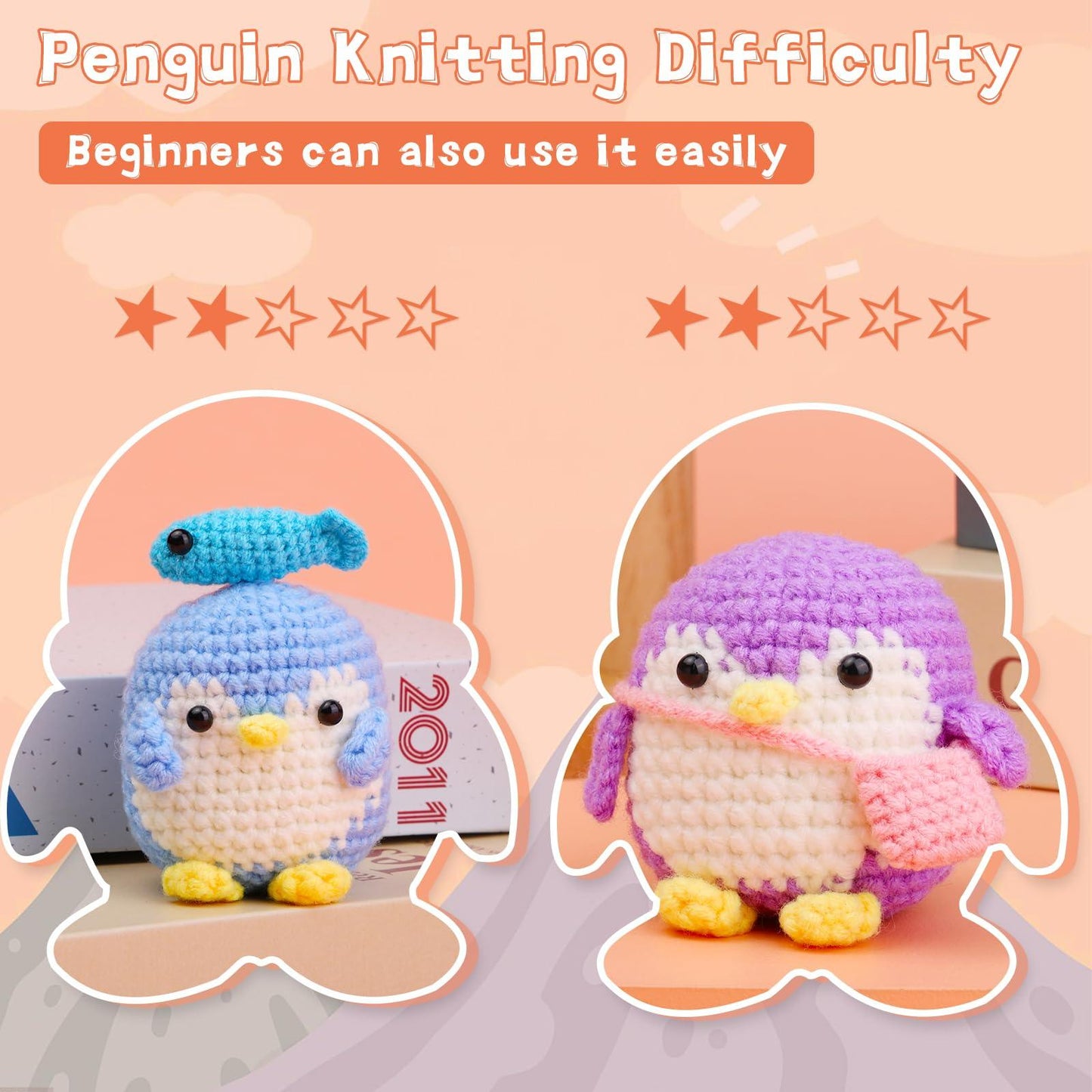 Blue Green Pink Purple Penguin Crochet Kit - lokunn.com