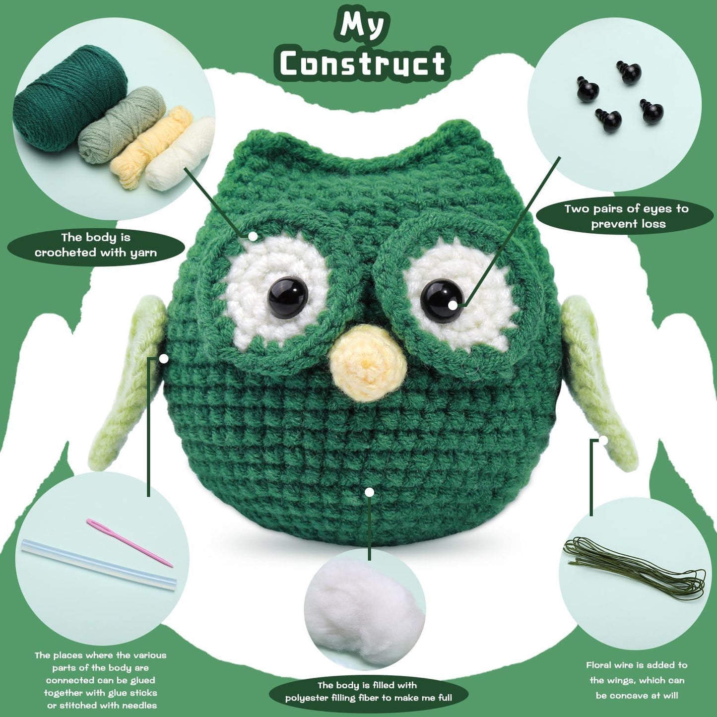 Green Owl Crochet Kit - lokunn.com